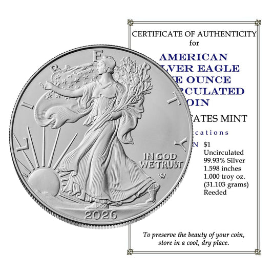 Presale! 2026 U.S. Silver Eagle with our Certificate of Authenticity