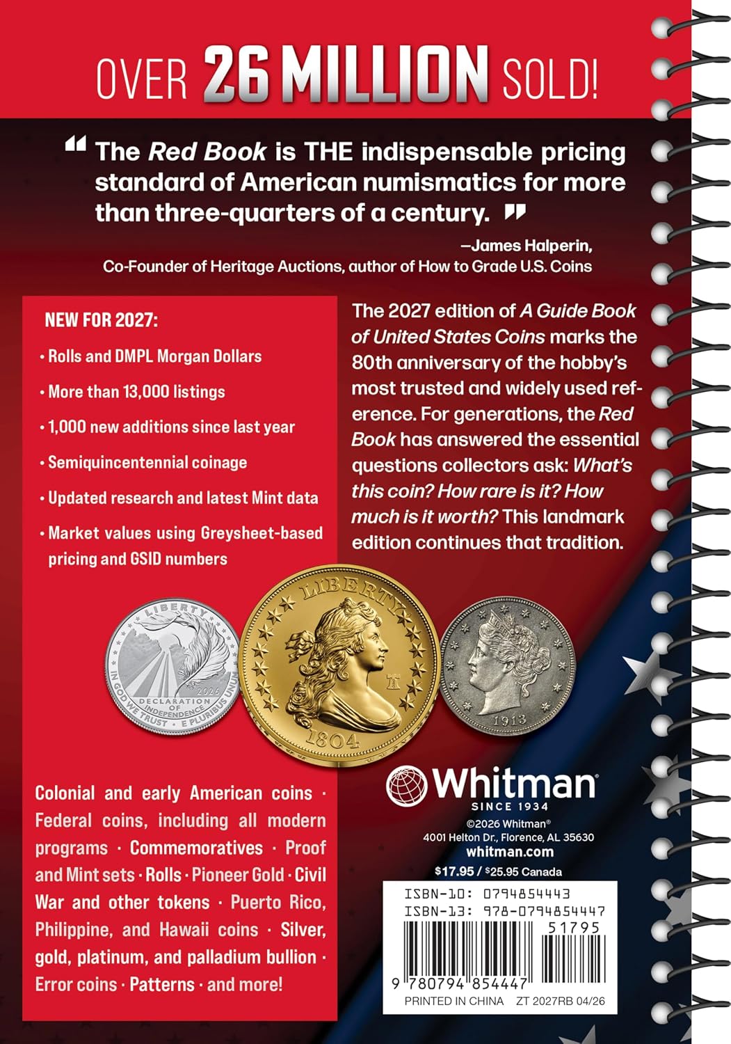 Presale! 2027 Official Red Book - Guide to U.S. Coin Values - Spiral Bound 80th Edition