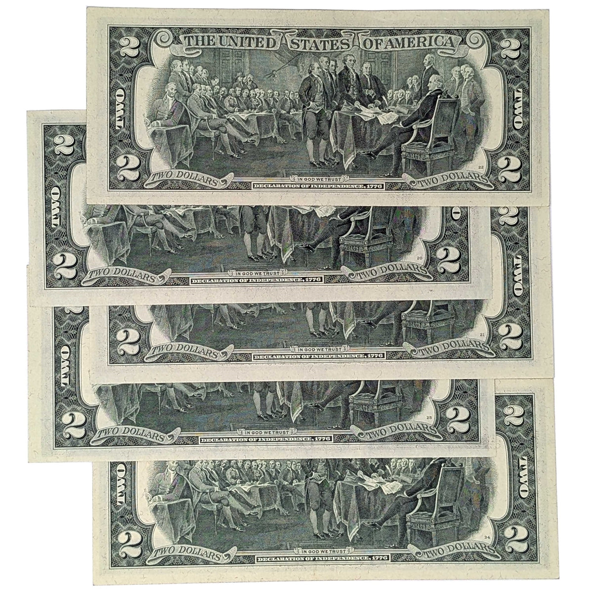 1976 $2 Bills from the Bicentennial Series Issue in Brilliant Uncirculated (BU) Condition- Set of 5 - Serial Numbers Will Vary