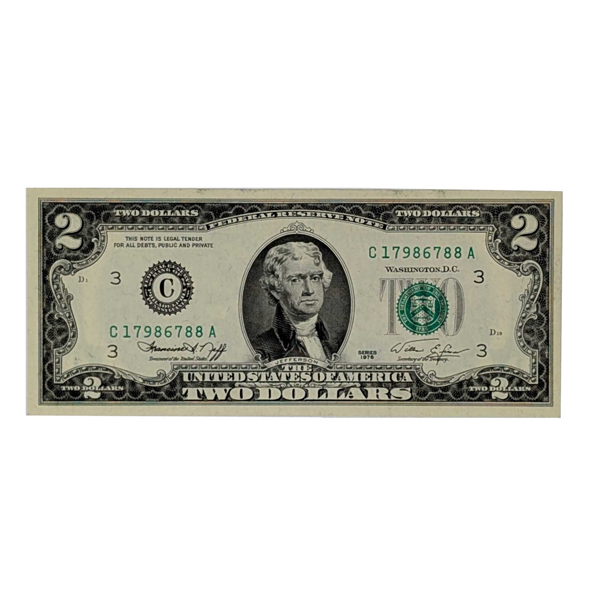 1976 $2 Bills from the Bicentennial Series Issue in Brilliant Uncirculated (BU) Condition- Set of 5 - Serial Numbers Will Vary