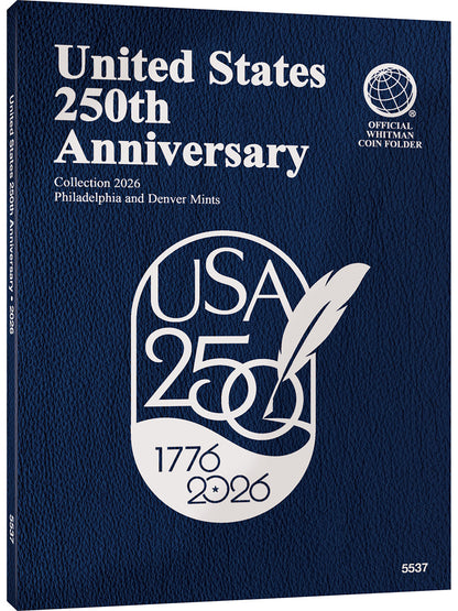 250th Anniversary Blue Whitman Coin Folder #5537 with 1776 - 2026 3 Coin Starter Set
