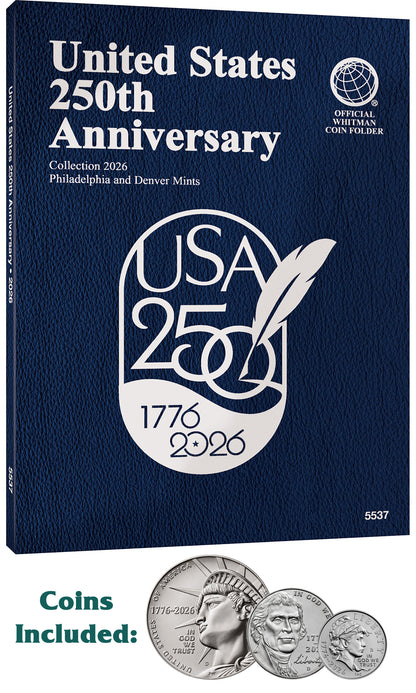 250th Anniversary Blue Whitman Coin Folder #5537 with 1776 - 2026 3 Coin Starter Set
