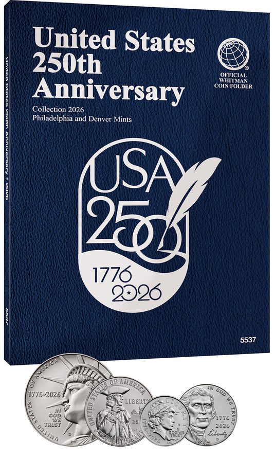 250th Anniversary Blue Whitman Coin Folder #5537 with 1776 - 2026 4 Coin Starter Set