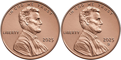 2025 - P, D Lincoln Shield Cent 2 Coin Set - Union Shied Design