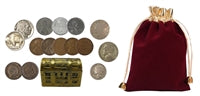 6 Treasure Chests of Coin History - Includes Silver and 100 Year Old Coins wth Red and Gold Gift Bag