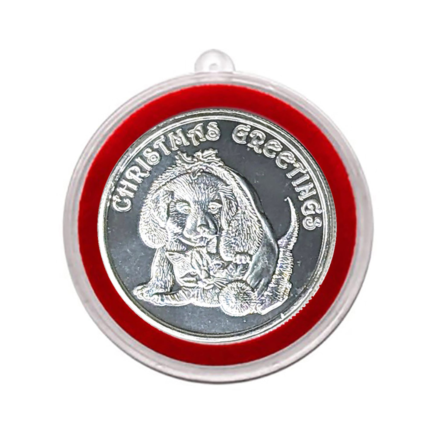 2025 Christmas Greetings Puppy and Kitten 1oz .999 Fine Silver Round in Ornament Holder