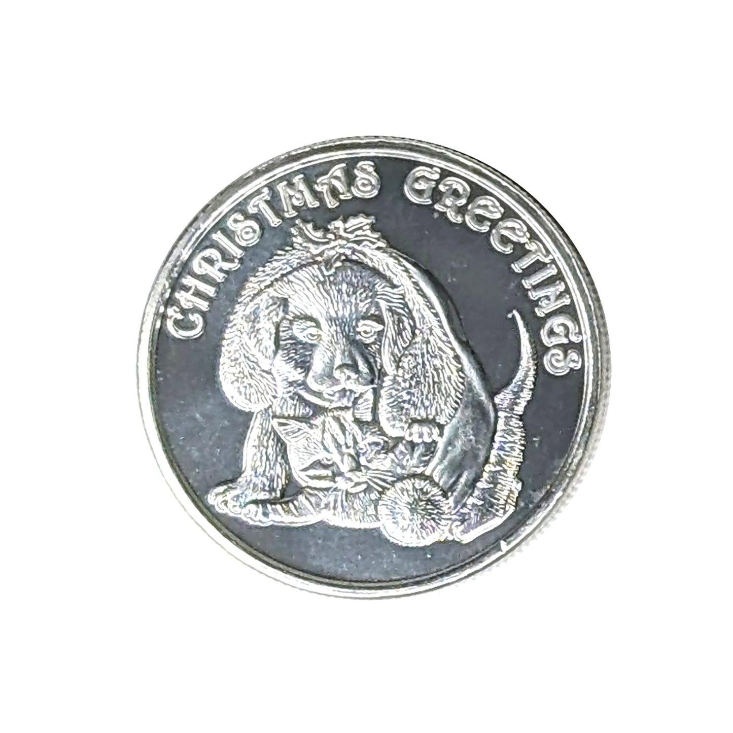 2025 Christmas Greetings Puppy and Kitten 1oz .999 Fine Silver Round in Ornament Holder