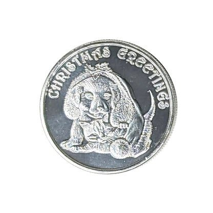 2025 Christmas Greetings Puppy and Kitten 1oz .999 Fine Silver Round in Ornament Holder