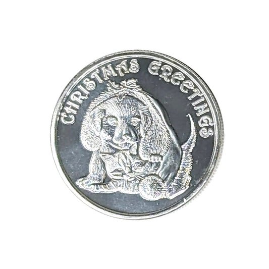 2025 Christmas Greetings Puppy and Kitten 1oz .999 Fine Silver Round in Ornament Holder