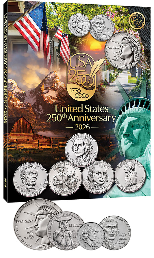 250th Anniversary Full Color Whitman Coin Folder: Single Mint #5535 with 1776 - 2026 4 Coin Starter Set