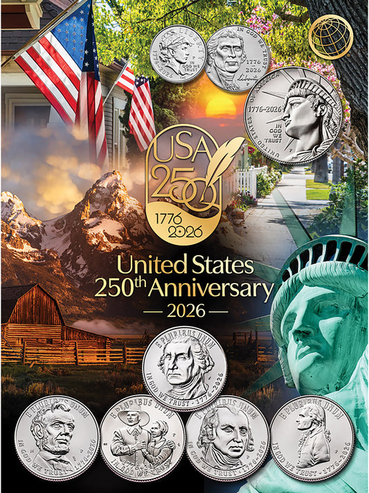 250th Anniversary Full Color Whitman Coin Folder: Single Mint #5535 with 1776 - 2026 3 Coin Starter Set