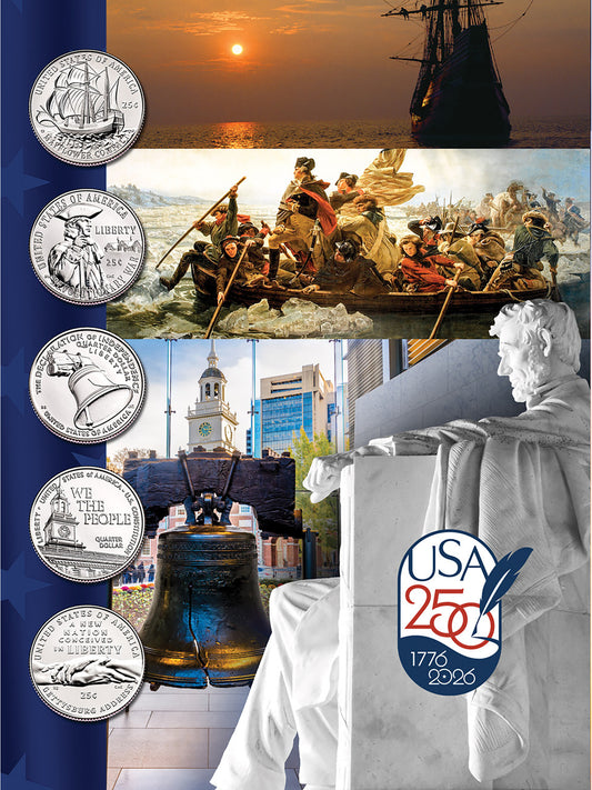 250th Anniversary Full Color Whitman Coin Folder: Single Mint #5535 with 1776 - 2026 3 Coin Starter Set