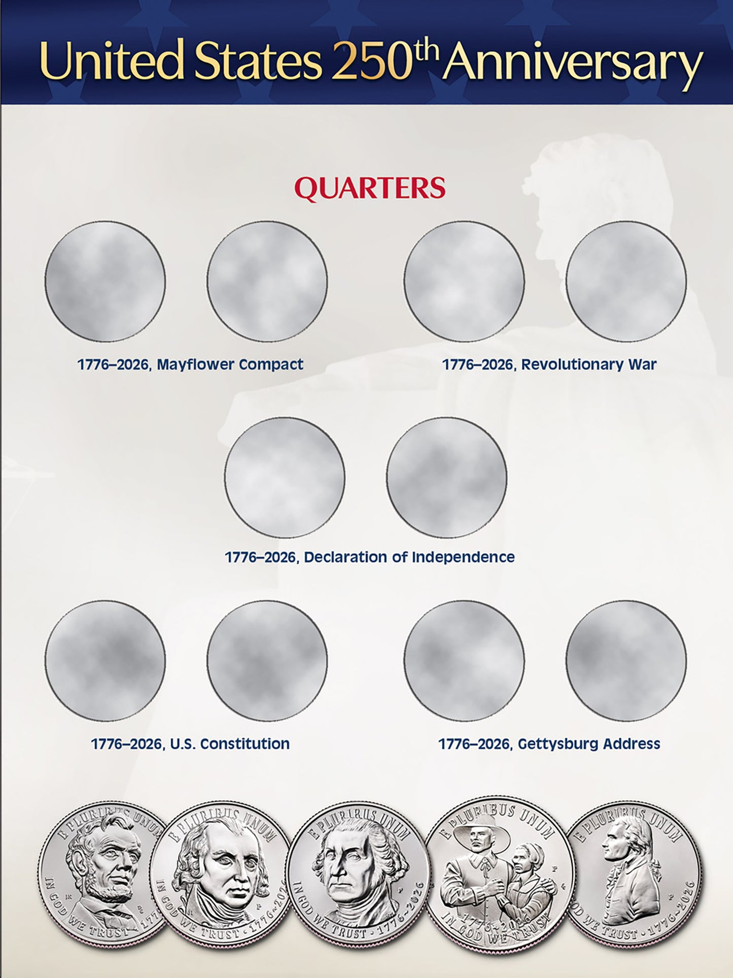 250th Anniversary Full Color Whitman Coin Folder: Single Mint #5535 with 1776 - 2026 3 Coin Starter Set