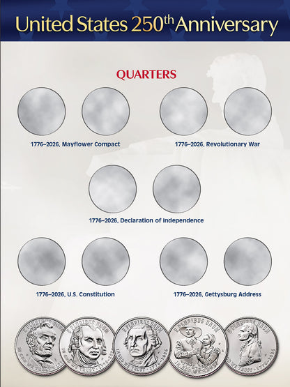 250th Anniversary Full Color Whitman Coin Folder: Single Mint #5535 with 1776 - 2026 3 Coin Starter Set