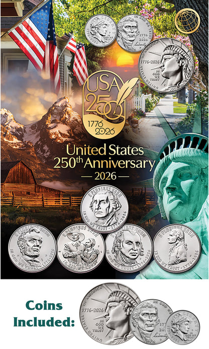 250th Anniversary Full Color Whitman Coin Folder: Single Mint #5535 with 1776 - 2026 3 Coin Starter Set