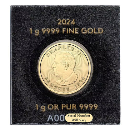 2024 1 Gram Gold Maple Leaf 50 Cent Coin In Maplegram Assay Card King Charles Effigy