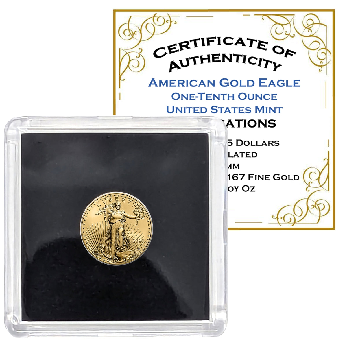 2025 American Gold Eagle 1/10th Ounce Gold Coin .9167 Fine Gold in Black Tetra Holder