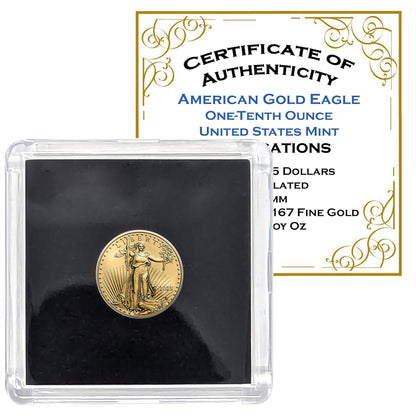 2025 American Gold Eagle 1/10th Ounce Gold Coin .9167 Fine Gold in Black Tetra Holder