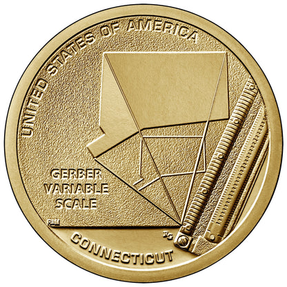 2020 D American Innovation Connecticut - Gerber Variable Scale $1 Coin - Roll of 25 Dollar Coins