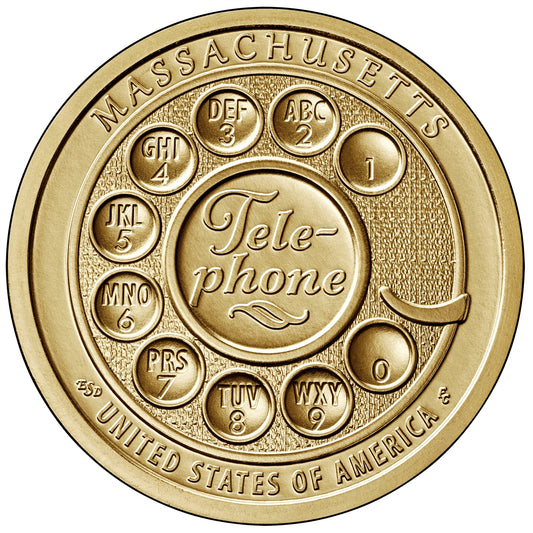 2020 D American Innovation Massachusetts - Invention of the Telephone $1 Coin - Roll of 25 Dollar Coins