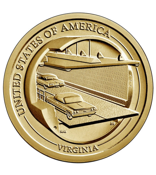 2021 D American Innovation Virginia - Chesapeake Bay Tunnel  $1 Coin - Roll of 25 Dollar Coins