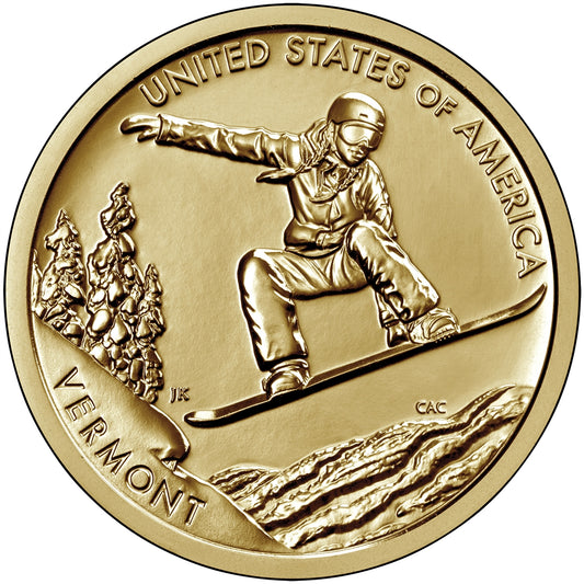 2022 P American Innovation Vermont - Snowboarding - $1 Coin - Roll of 25 Dollar Coins
