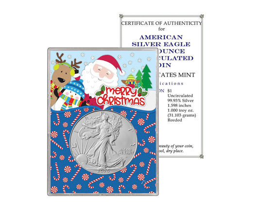 2026 American Silver Eagle 1 oz BU Coin in Christmas Santa Gift Holder