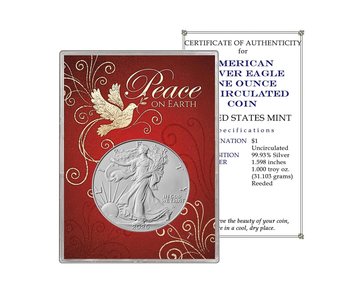 2026 American Silver Eagle 1 oz BU Coin in Peace on Earth Dove Gift Holder