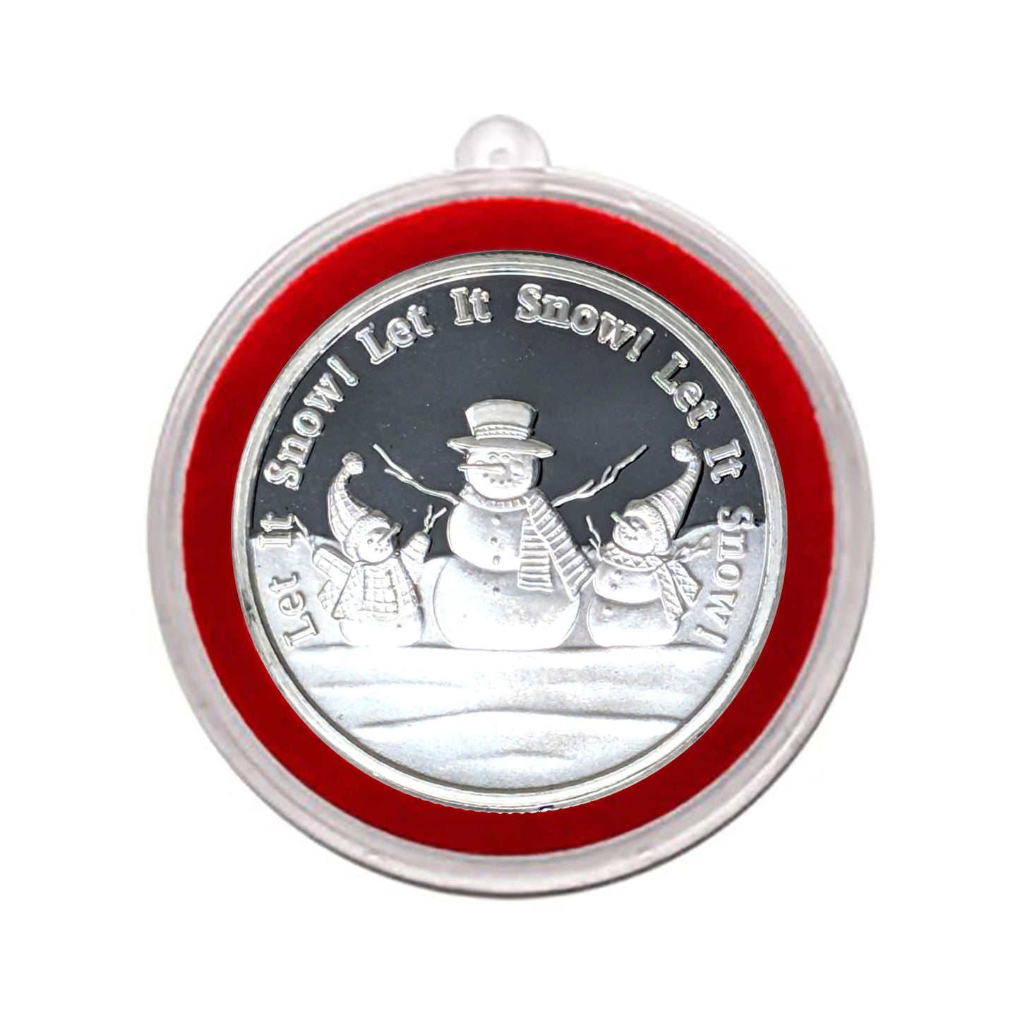 "Let it Snow" Snowmen in Snowy Field 1oz .999 Silver Round in Ornament Holder