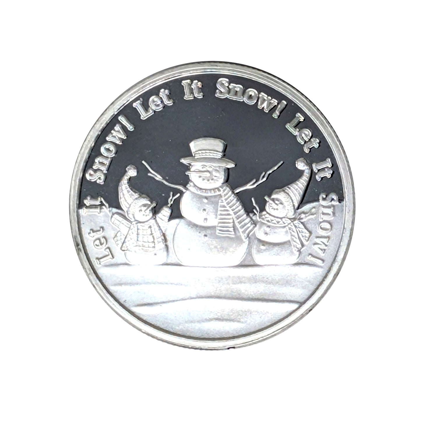 "Let it Snow" Snowmen in Snowy Field 1oz .999 Silver Round in Ornament Holder