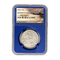1858 O Seated Liberty Half Dollar NGC AU with Shipwreck Effect from the SS Republic