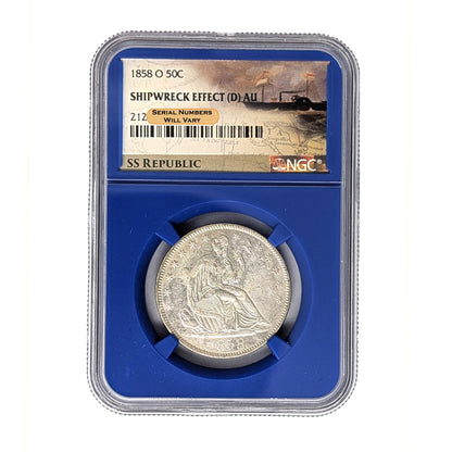1858 O Seated Liberty Half Dollar NGC AU with Shipwreck Effect from the SS Republic