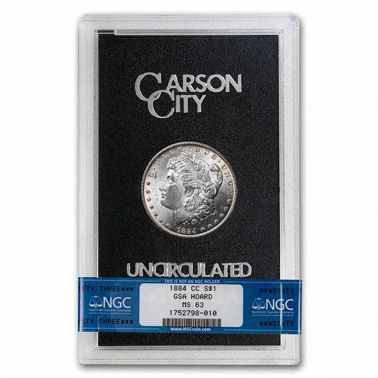 1884-CC Morgan Silver Dollar NGC MS 63 - Single Coin GSA in Box