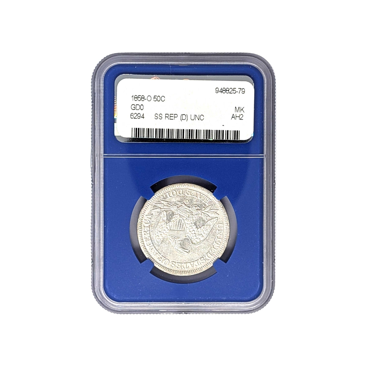 1858 O Seated Liberty Half Dollar NGC UNC with Shipwreck Effect from the SS Republic