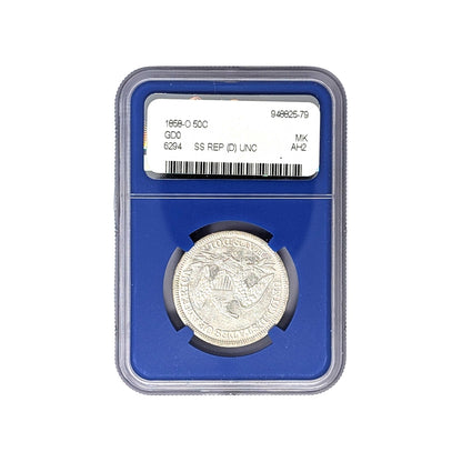 1858 O Seated Liberty Half Dollar NGC UNC with Shipwreck Effect from the SS Republic