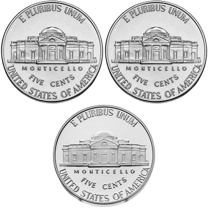 2025 P, D, and S Jefferson Nickel 3 Coin Full Set Including Proof- Uncirculated and Ultra Cameo