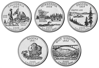 2005 P, D State Quarter 10-Coin Set - Brilliant Uncirculated