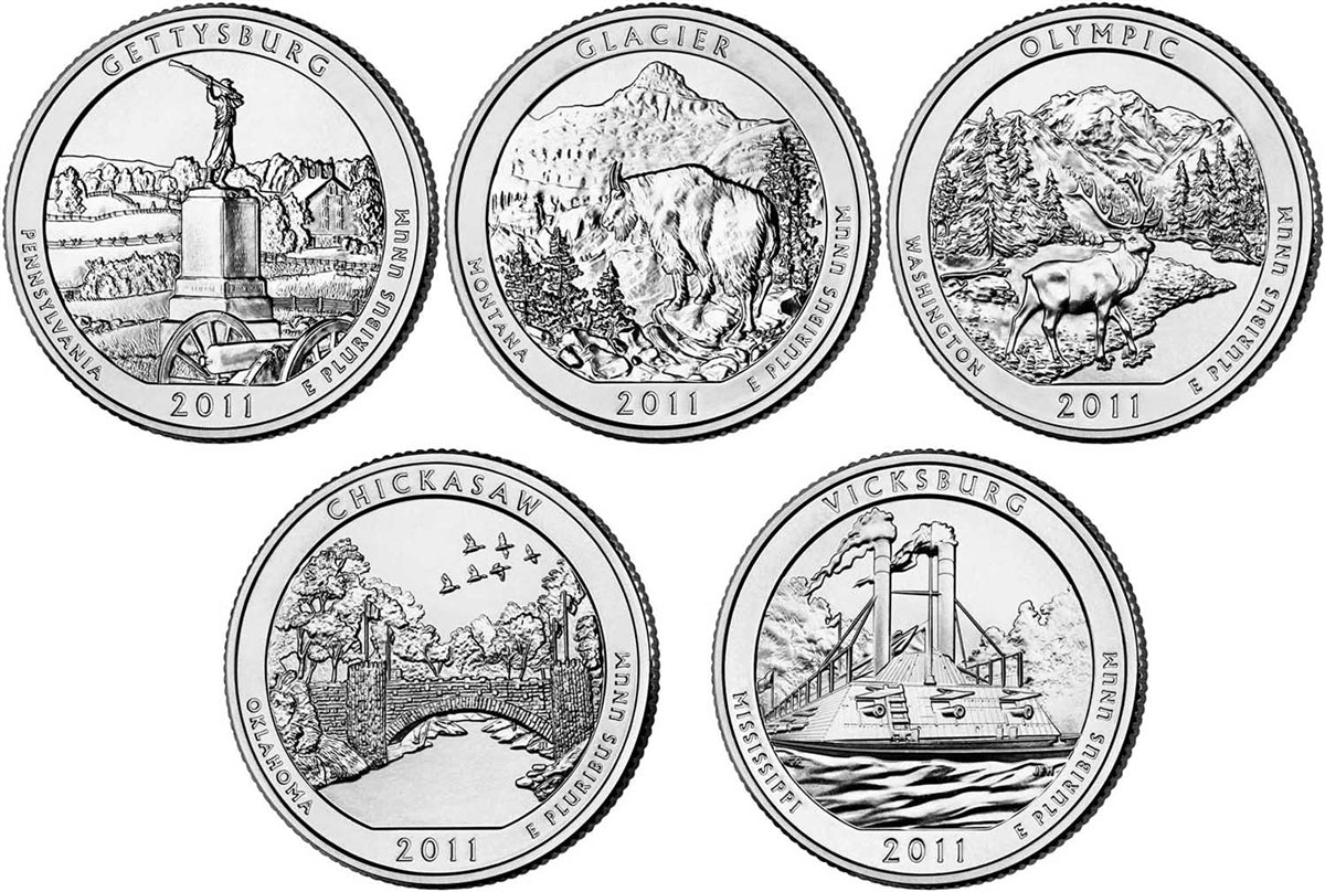 2011 P, D National Park Quarter 10-Coin Set - Brilliant Uncirculated