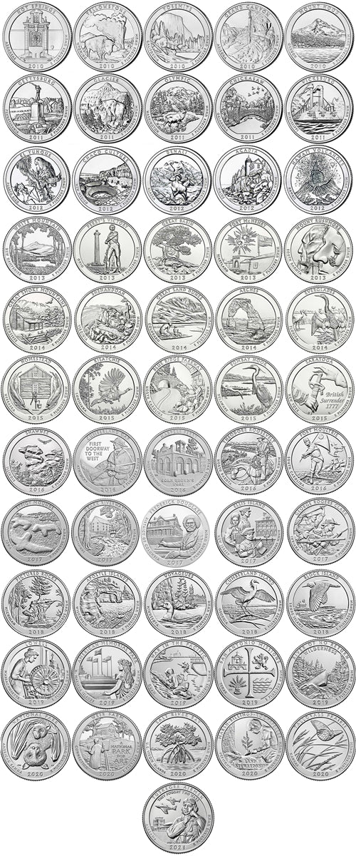 2010 - 2021 D Mint Complete 56 Coin National Park Quarter Set