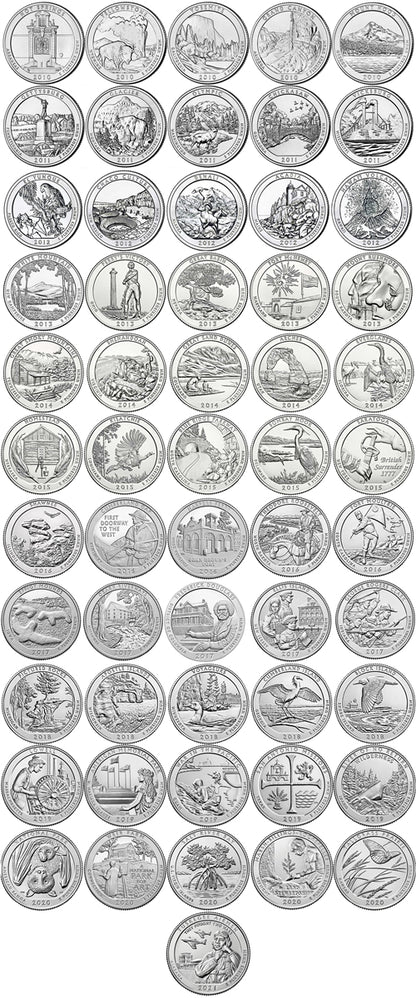 2010 - 2021 D Mint Complete 56 Coin National Park Quarter Set