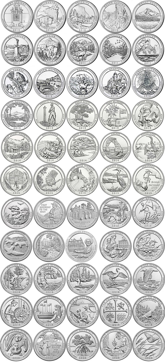 2010 - 2021 P Mint Complete 56 Coin National Park Quarter Set