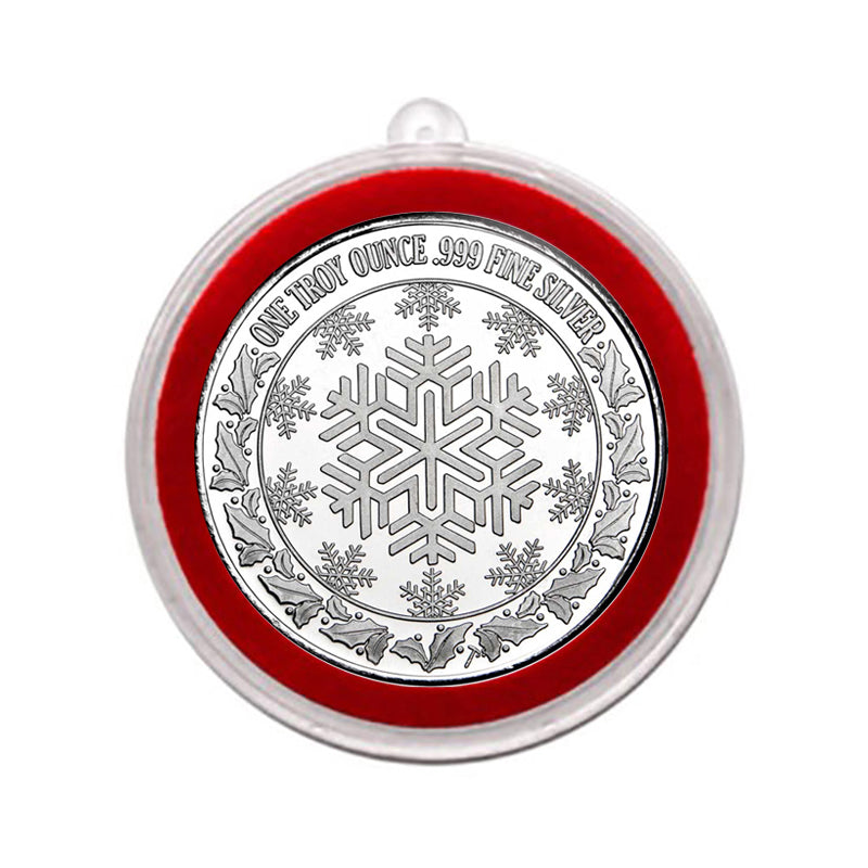 "Let it Snow" Snowmen in Snowy Field 1oz .999 Silver Round in Ornament Holder