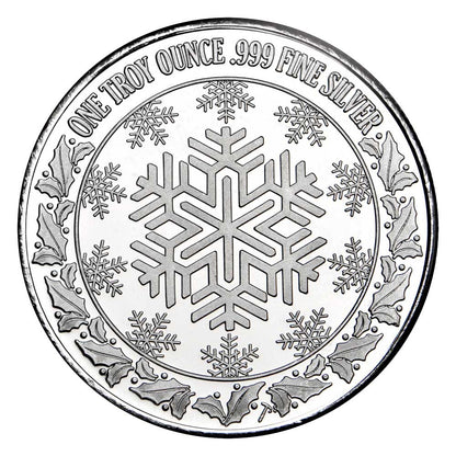 "Let it Snow" Snowmen in Snowy Field 1oz .999 Silver Round in Ornament Holder