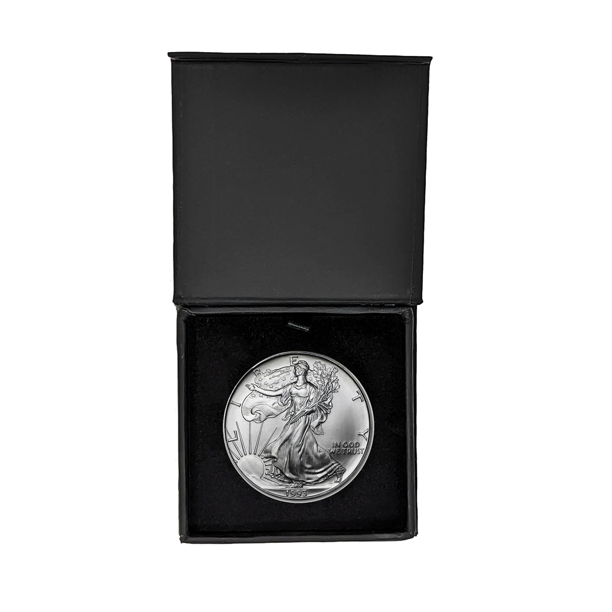 1993 American Silver Eagle in Air-Tite Holder with Black Magnetic Gift Box - Gem Brilliant Uncirculated