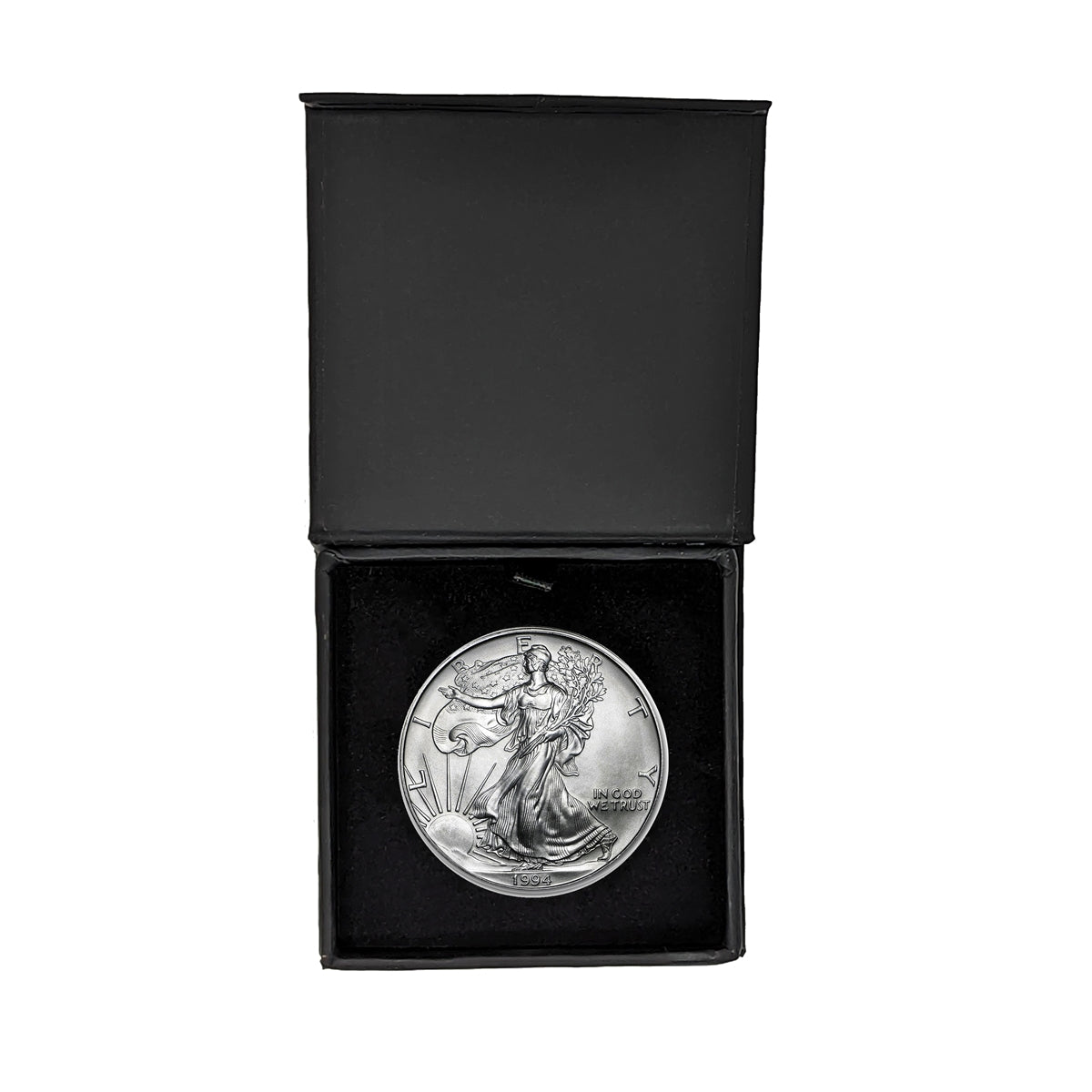 1994 U.S. Silver Eagle in Plastic Air Tite in Magnet Close Black Gift Box - Gem Brilliant Uncirculated