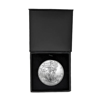 1996 U.S. Silver Eagle in Plastic Air Tite in Magnet Close Black Gift Box - Gem Brilliant Uncirculated