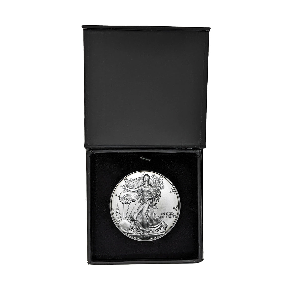 1999 U.S. Silver Eagle in Plastic Air Tite in Magnet Close Black Gift Box - Gem Brilliant Uncirculated