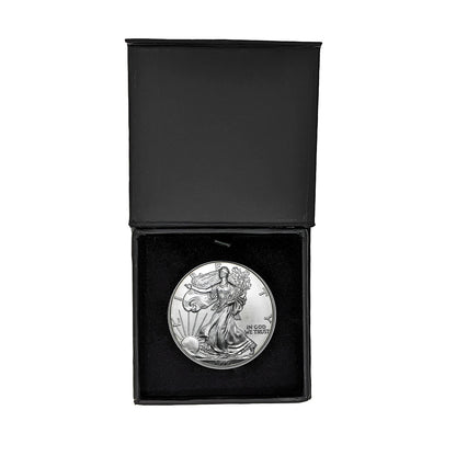 1999 U.S. Silver Eagle in Plastic Air Tite in Magnet Close Black Gift Box - Gem Brilliant Uncirculated