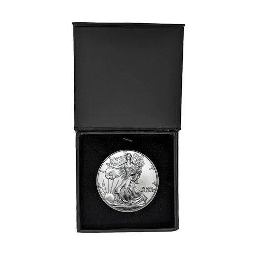 1999 U.S. Silver Eagle in Plastic Air Tite in Magnet Close Black Gift Box - Gem Brilliant Uncirculated