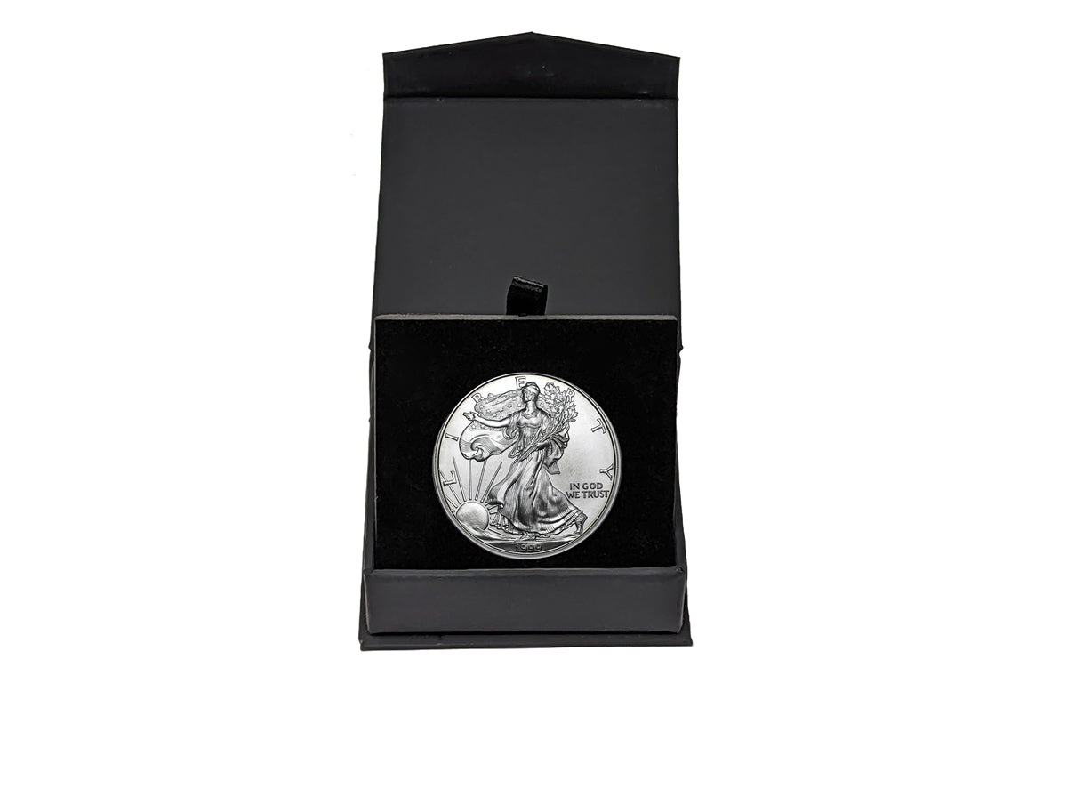 1999 U.S. Silver Eagle in Plastic Air Tite in Magnet Close Black Gift Box - Gem Brilliant Uncirculated
